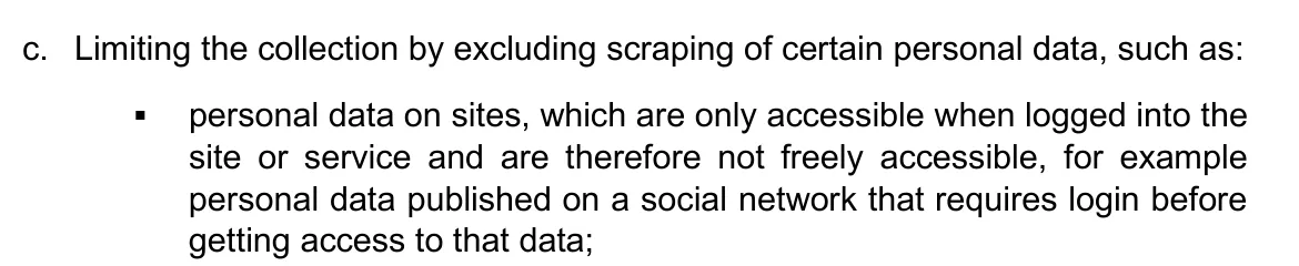 EDPB draft guidelines listing, as a mitigating measure, excluding personal data on sites only accessible when logged in